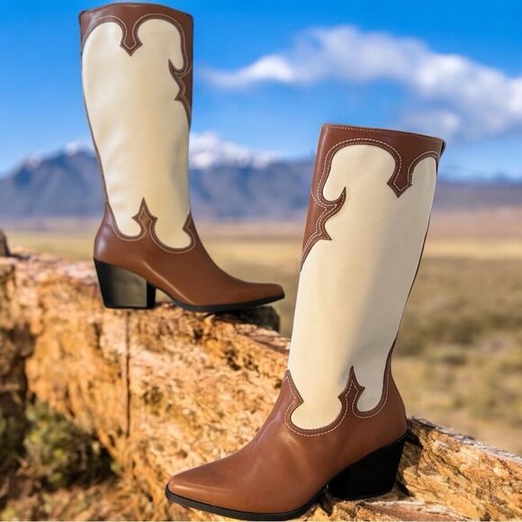 Zodiac Brown/Plaster Western Tall Boots NEW Size 10 - Picture 2 of 13